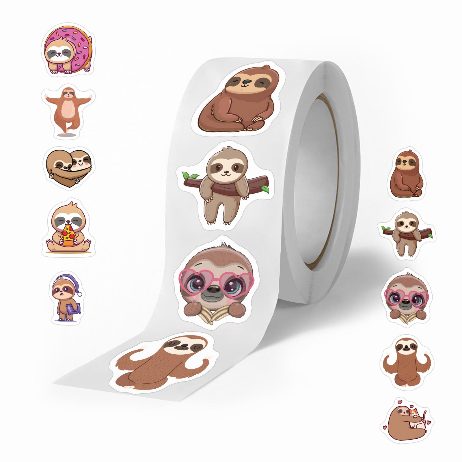 

500/roll Cartoon Sloth Roll Sticker Cute Animal Children DIY Skateboard Suitcase Roll Sticker