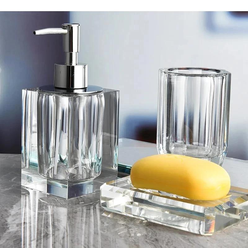 3/4pcs Glass Lotion Bottle Clear Crystal Bathroom Set Tray Household Soap Dispenser Accessories Organizer