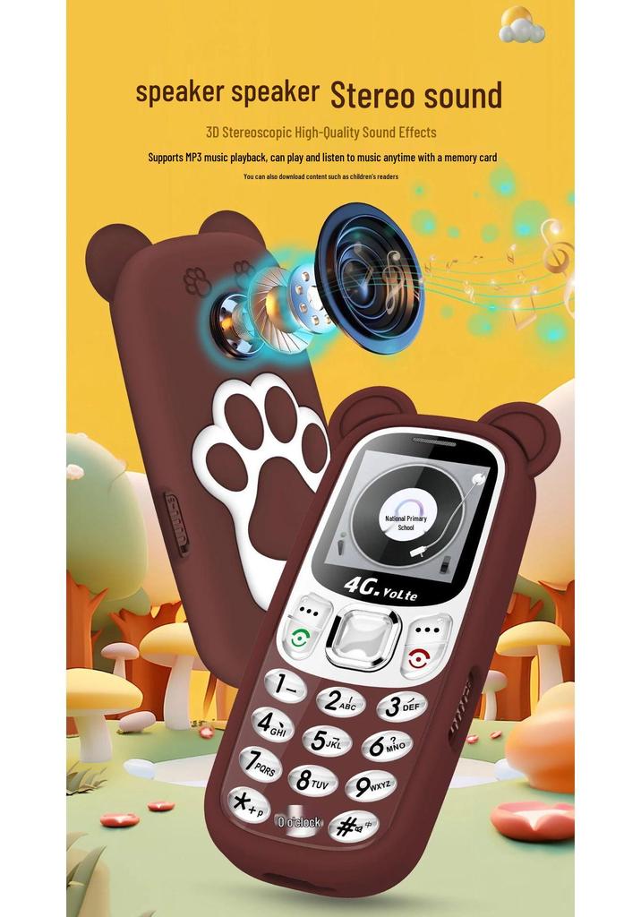 Universal 4G/5G Kids Mini Cartoon Phone with GPS, Anti-Internet Addiction, Elderly Mode, and Bear Paw Silicone Case