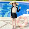 Girls One-piece Swimsuit 2026 New Middle-aged and Older Children's Summer Children's Swimsuit Girls Long-sleeved Sunscreen Conservative Swimsuit
