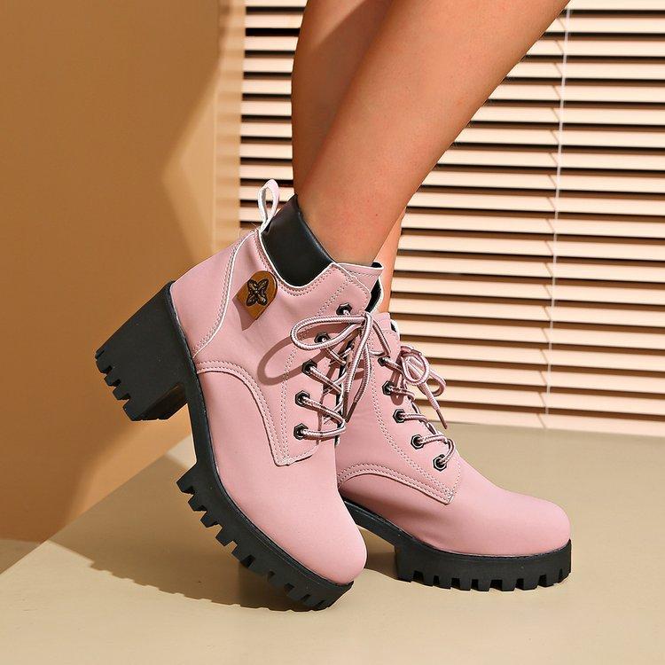Frühling Herbst Mode Damen Plateau Hoher Absatz Runde Spitze Übergröße Schuhe für Damen 35-42 Stiefelette Rutschfeste Schuhe