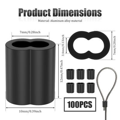 100 piezas de Funda de Bucle de Engarzado de Aluminio Terminales de Cable Terminales de Alambre para Engarzar Cable de Cuerda de Alambre Fácil de Usar