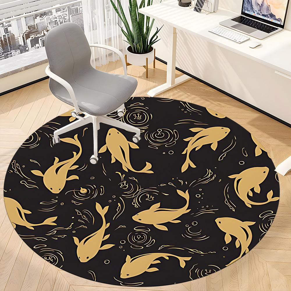 1pc Fish Pond Office Round Area Rug, Indoor Mat Suitable For Office, Under Office Chairs Bedroom Living Room Home Decor, Room Deco 130