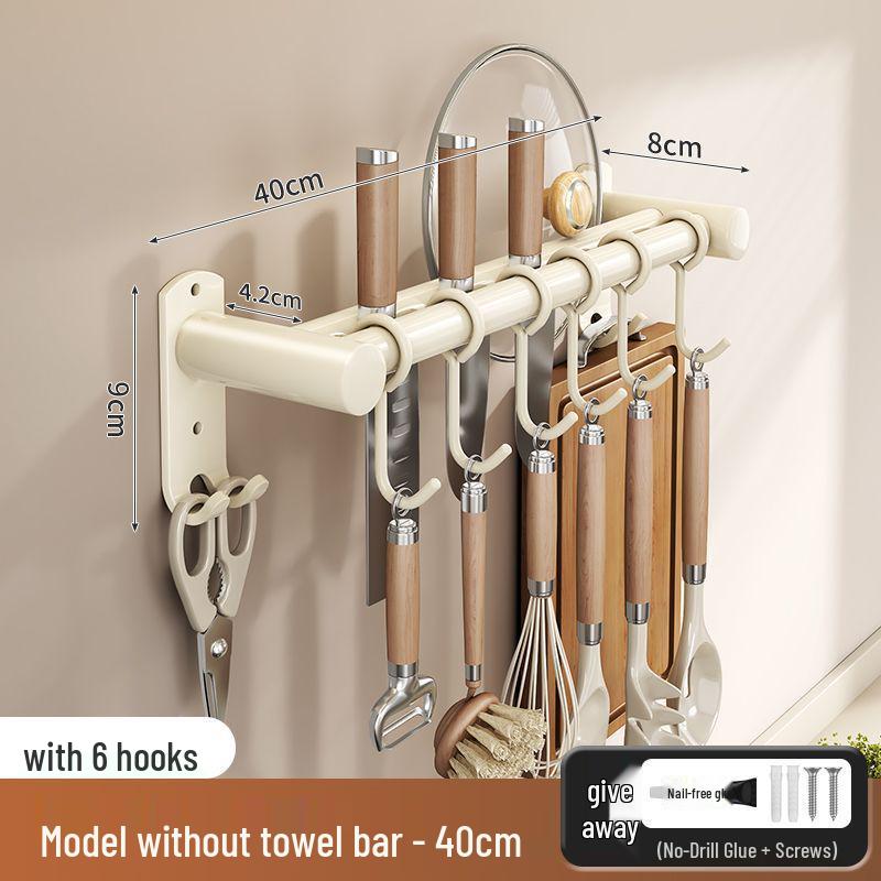 Stainless Steel Wall-Mounted Kitchen Hook & Pot Lid Rack with Knife Holder.