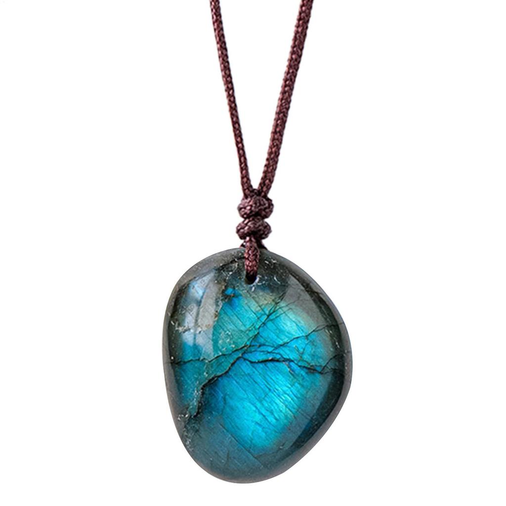 1pc Labradorite Necklace Natural Stone Rope Wrap Necklaces Irregular Shape Unique Natural Pendant Jewelry DIY Gift