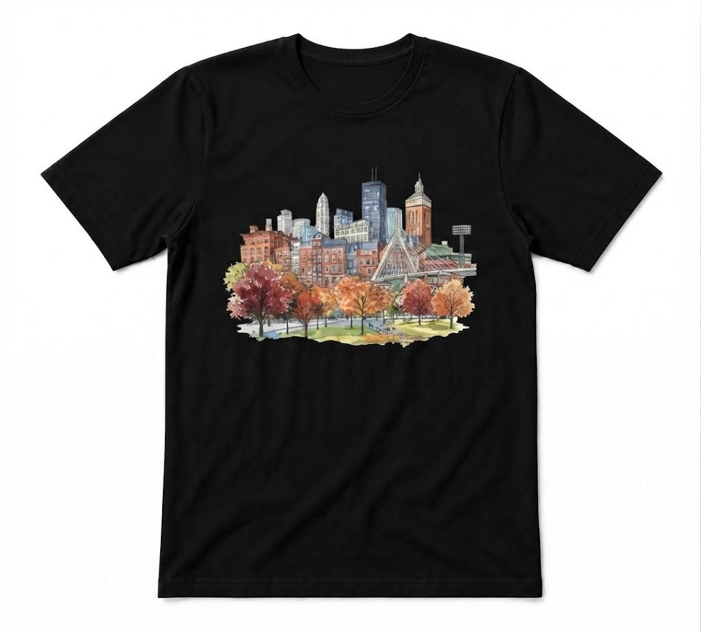 Chicago Skyline Cityscape Urban Park Scene Downtown Graphic Unisex Black T-shirt