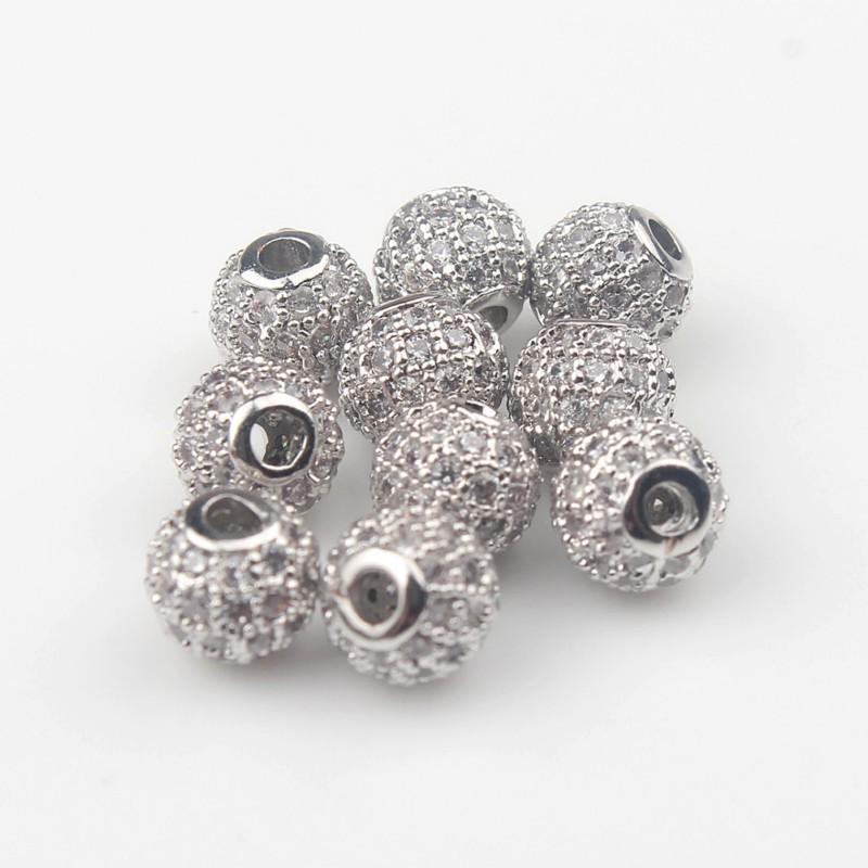 4mm Fashion Metal Brass Micro Pave Crystal CZ Round Space Beads for Jewelry Making Bracelet 3pcs/lot