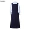 ZANZEA Women Casual Stripe Splice Long Sleeve Elegant Long Dress