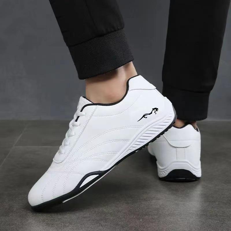 Soft sole wear-resistant men's shoes new Paul trend leather surface white shoes air cushion running shoes lace-up sports shoes men