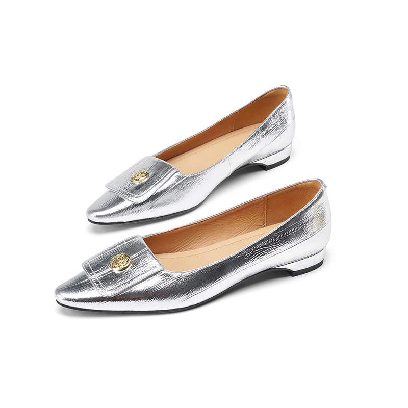 

Туфли Krazing Pot из овечьей кожи на лето, весну и осень, на низком каблуке, женские туфли с круглым носком, круглыми пуговицами, мелкими складками и декором 39 серебряный