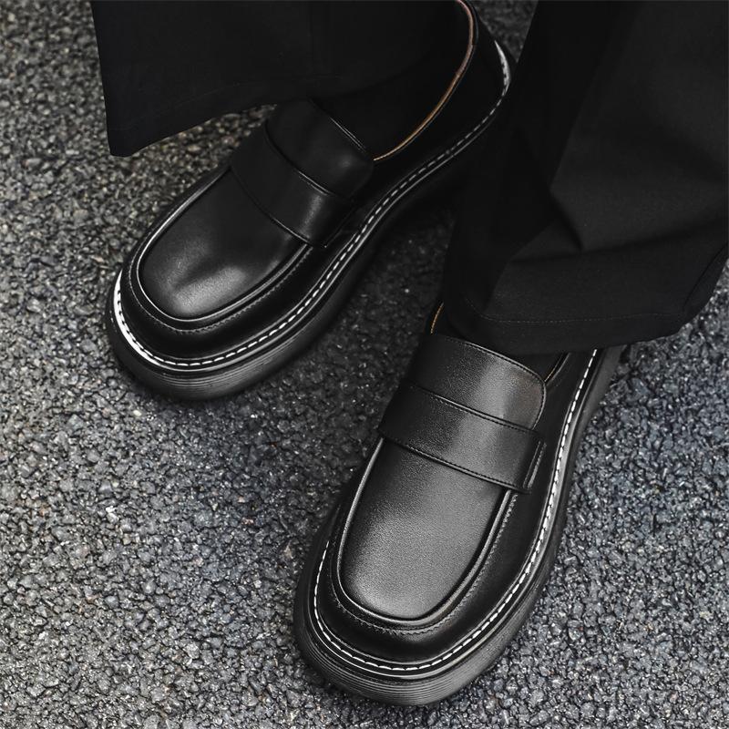 Paris Derby Shoes Men's Premium Sense Minimalist Wind Carbon Black Big Head Leather Shoes Commuter Casual Loafers Men's 96599-J