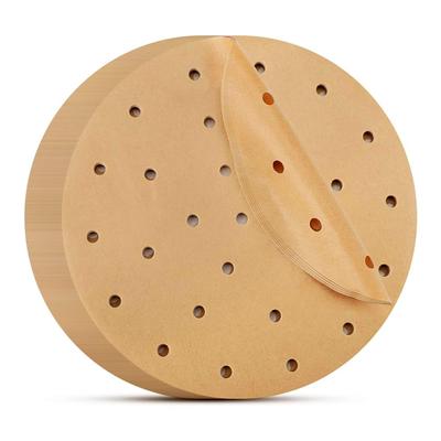Ungebleichte Dämpfblätter zum Backen 100 Blatt 22cm Perforiert für Heißluftfritteusen und Chinesische Dampfgarer Kochpapier Körbe, (Kreisförmig), Durchmesser,