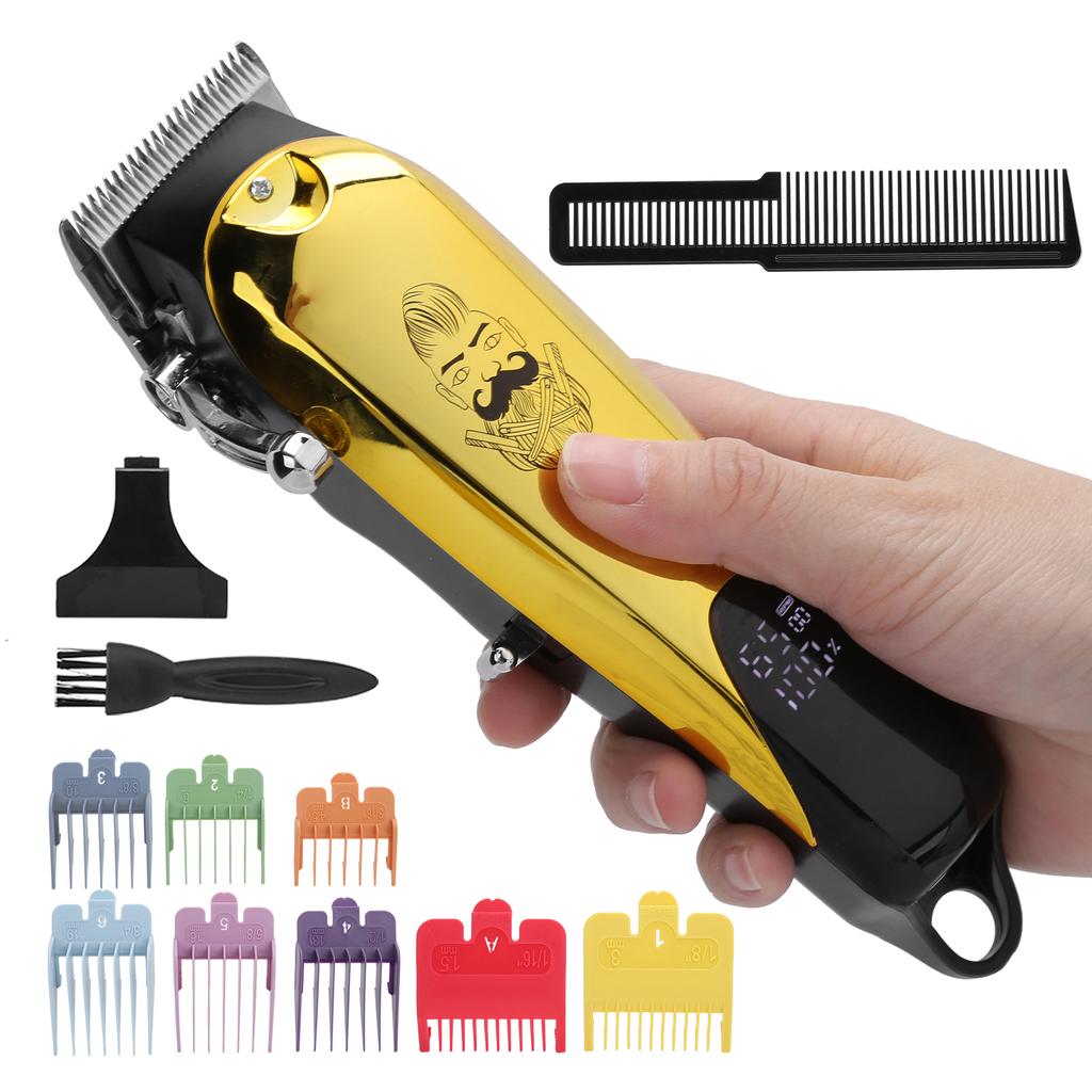 Vintage Oil Head Hair Clipper Men Electric Hair Trimmer with 8pcs Guide Comb Gold