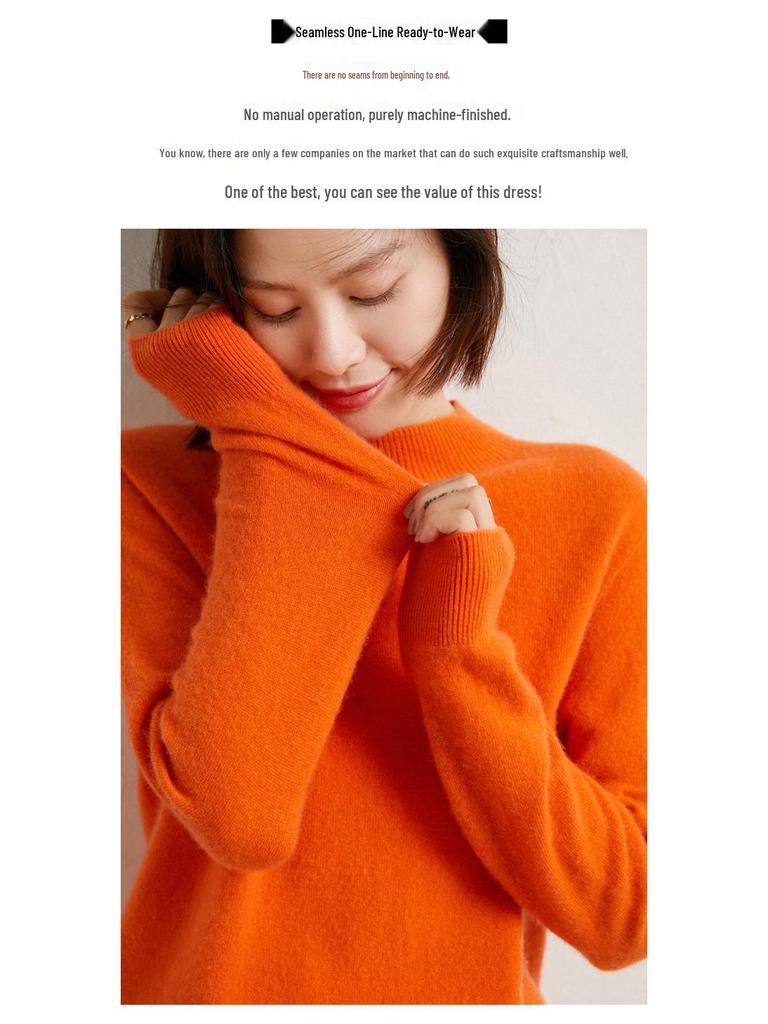 2024 Fall/Winter Women's 100% Wool Semi-High Neck Loose Knitted Sweater
