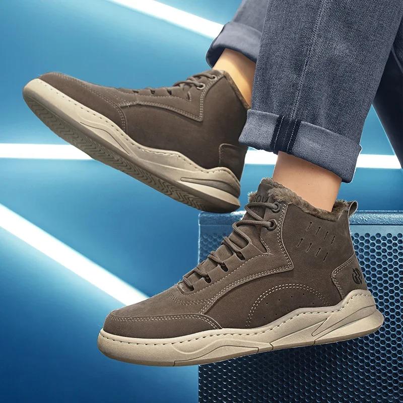 Fashion Men's Biker Boots Casual High Top British Tooling Shoes Keep Warm Trendy All-match Popular Motorcycle Lace-up Water Proof Boot