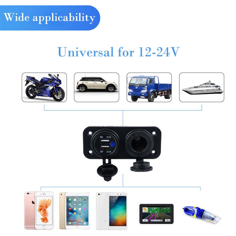 Cigarette Lighter Socket Splitter 12V-24V 2 Port USB Car Charger 5V 4.2A Output with LED Light Power Adaptor Car Accessories