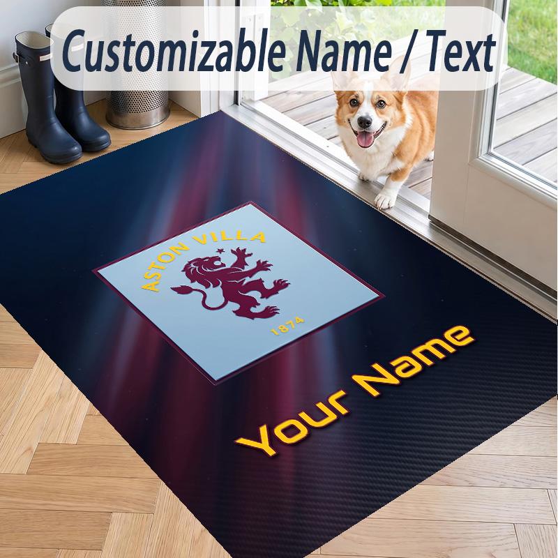 Custom Text Printed Rug Aston Villa Non Slip Floor Carpet For Home Room Decor
