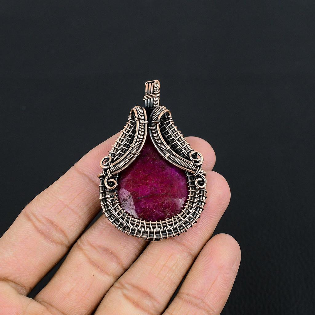Ruby Pendant Gemstone Jewelry, 999 Copper Wire Wrapped Handmade Pendant, Latest Design Jewelry