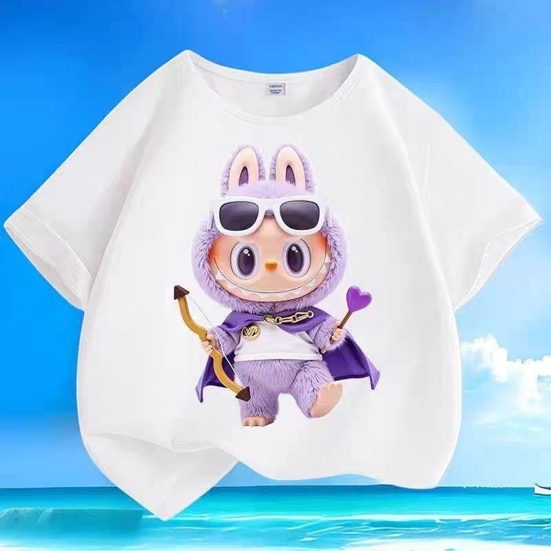LABUBU Kreslený potisk Dvanácti souhvězdí Dětská trička Bílá Chlapecká Dívčí Krátký rukáv Top Trendy Oblečení Dárek