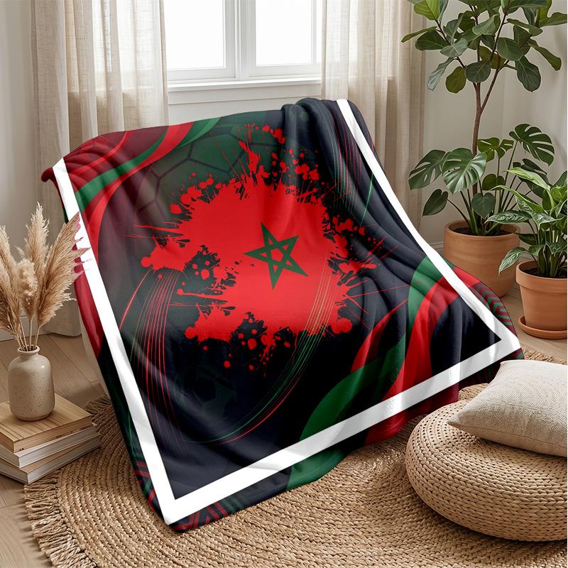 Morocco Football Printed Flannel Blanket Skin Friendly Warm Decorative Throw for Indoor Couch Bed Daily Use