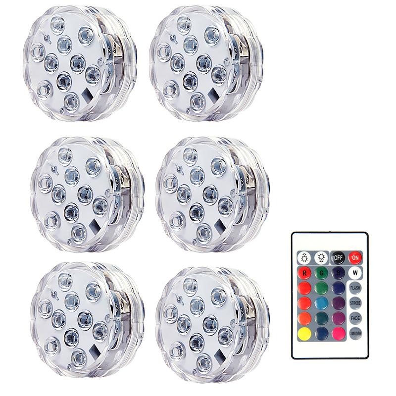10leds RGB Submersible Light with Remote Control Underwater Night Lamp Battery Operated for Pool Vase Bowl Wedding Party Decor