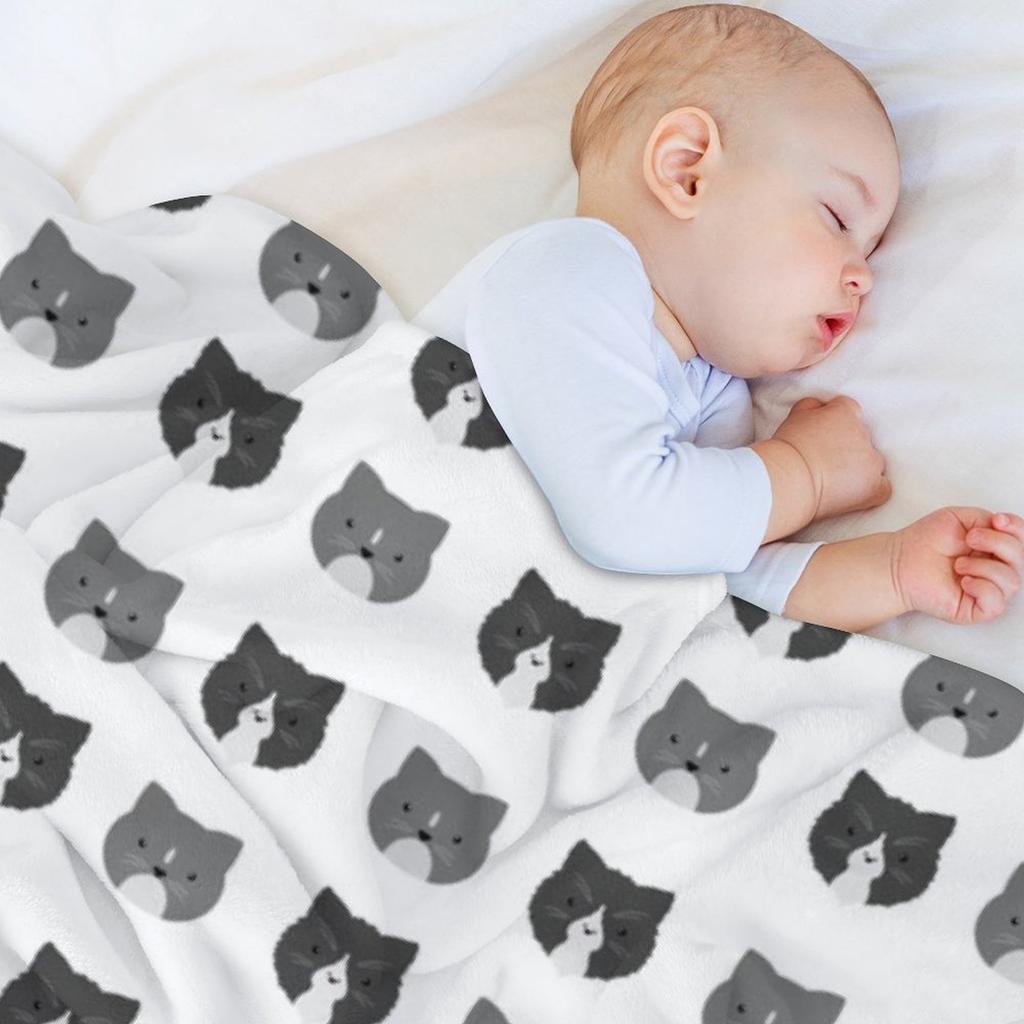 Grey and Black Tuxedo Cats Head Pattern Throw Blanket Bed Multi-Purpose Extra Large Throw Hair Blankets