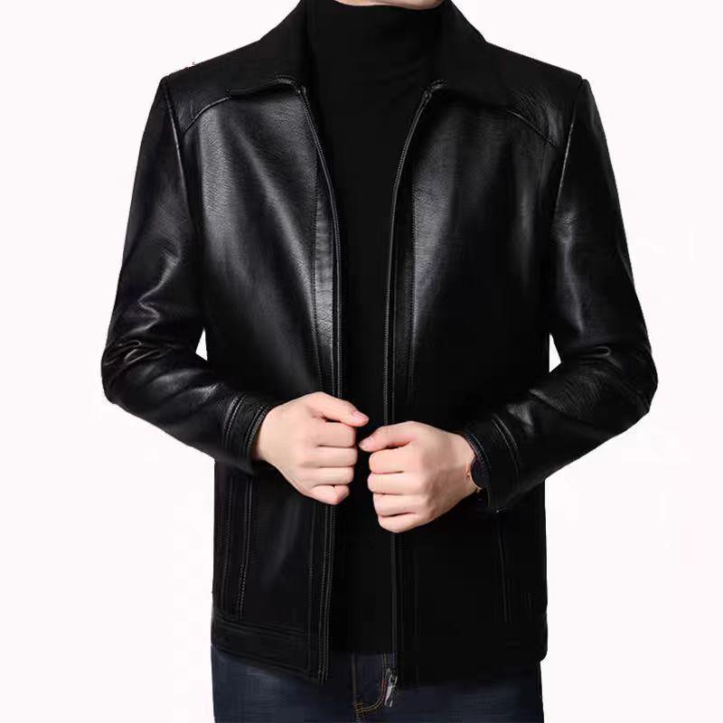 Men's Leather Jacket for Mid-Aged & Elderly: Fleece-Lined, Thickened, Windproof, Detachable Fur Collar, Winter Warmth for Dad.