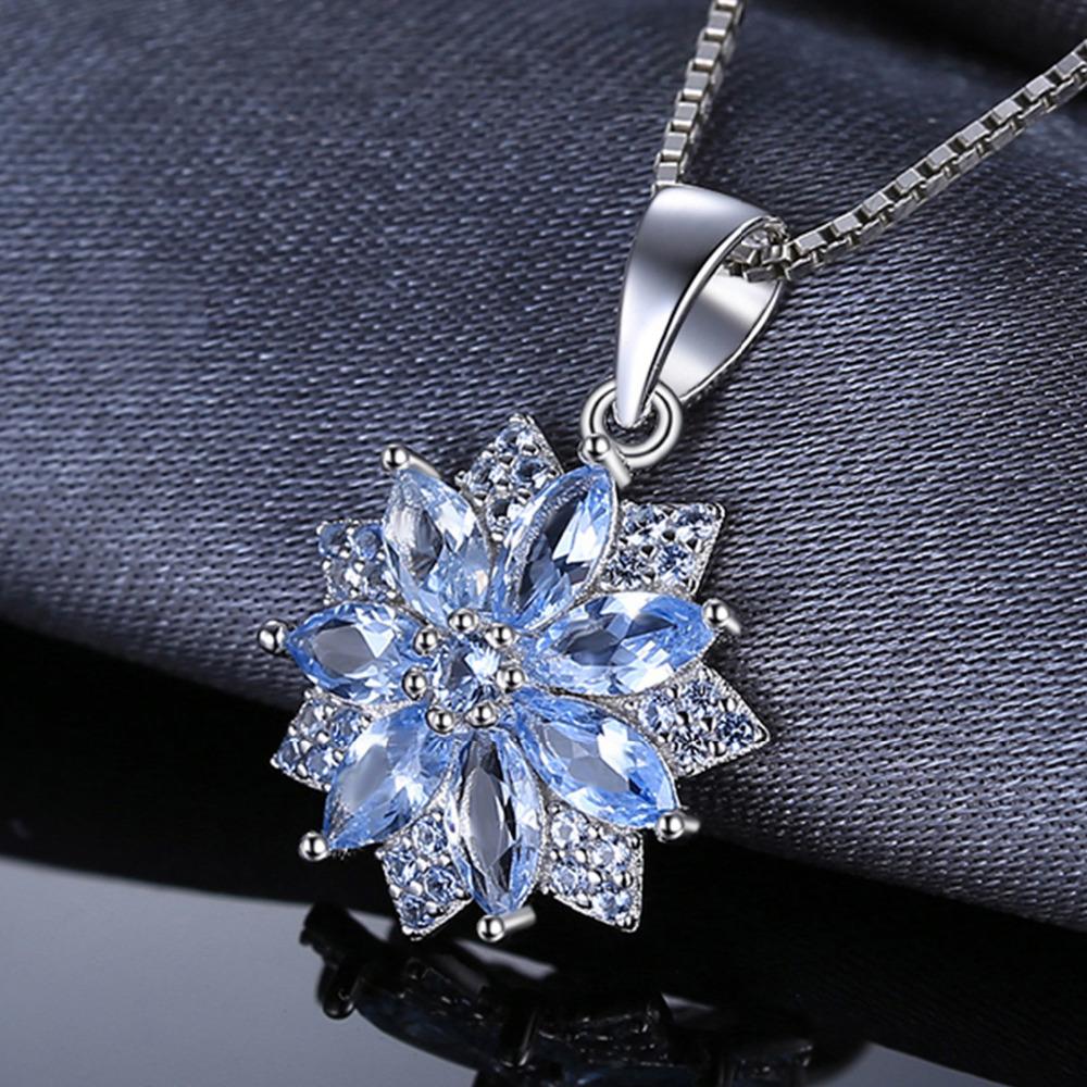 JewelryPalace Flower 1.2ct Created Blue Spinel 925 Silver Pendant Necklace for Woman Fashion Gift Fine Jewelry No Chain