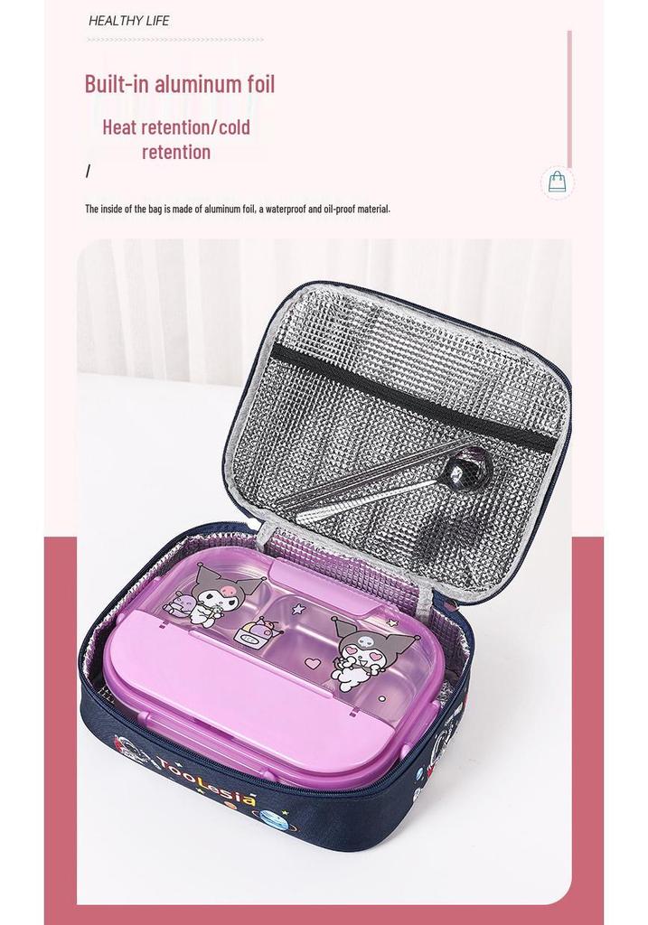 Insulated Cartoon Bento Lunch Bag for Kids - Waterproof, Large, and Portable