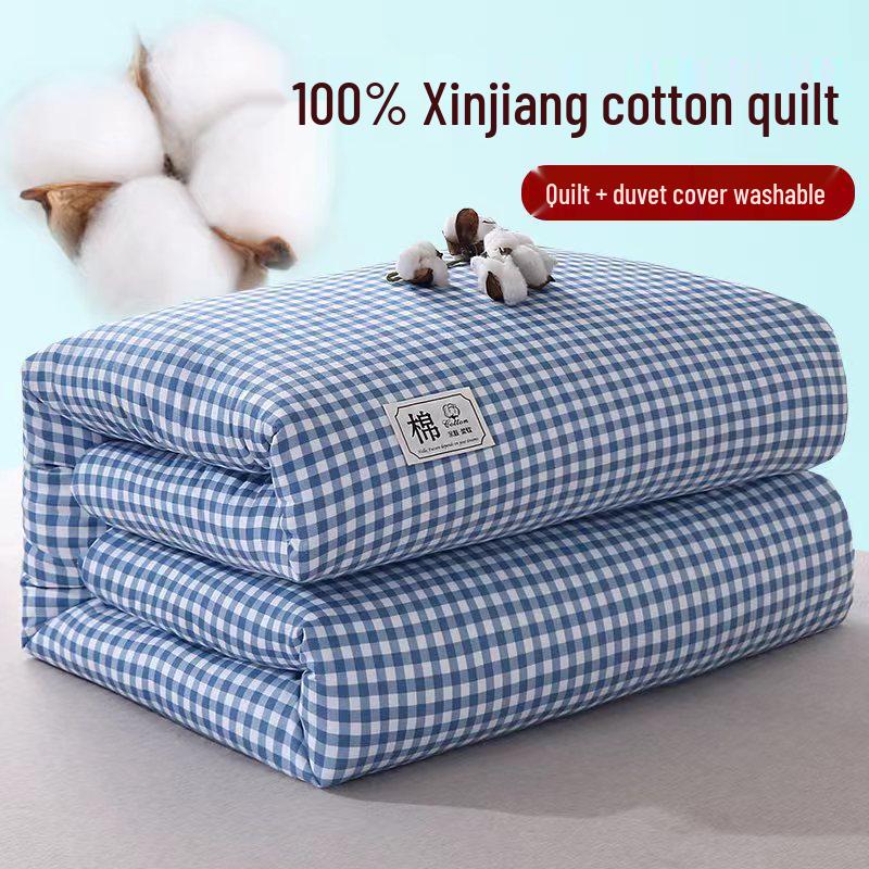 Washable Xinjiang Cotton Plaid Quilt for Students - Removable Cover & Pad