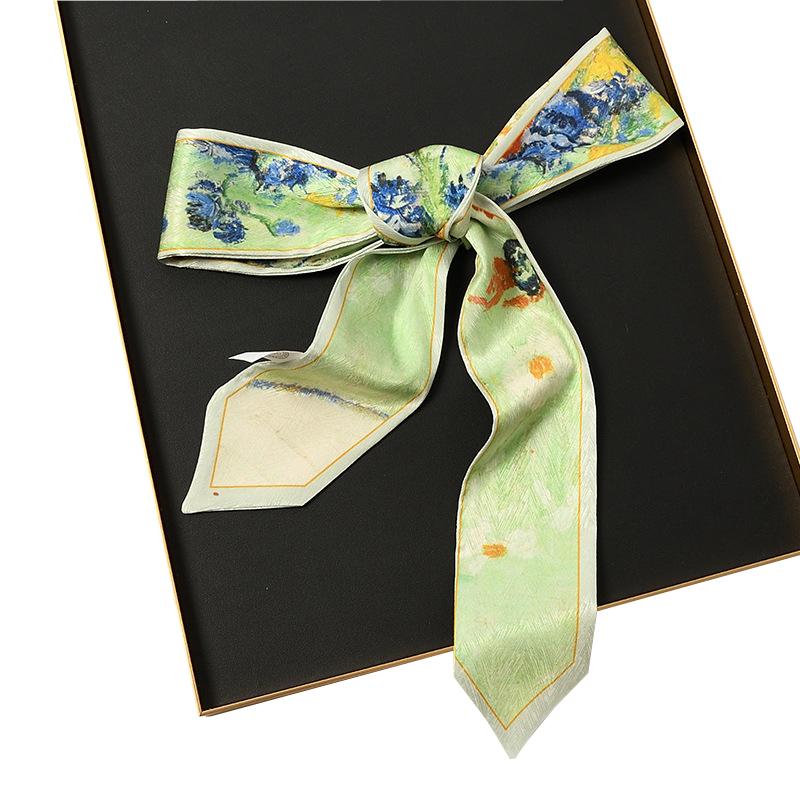 

Женский маленький длинный шелковый шейный платок, необычный двухсторонний, с разным принтом, летние повязки на голову, сумки, шляпы, ленты, шикарные атласные шейные платки 6CMX125CM