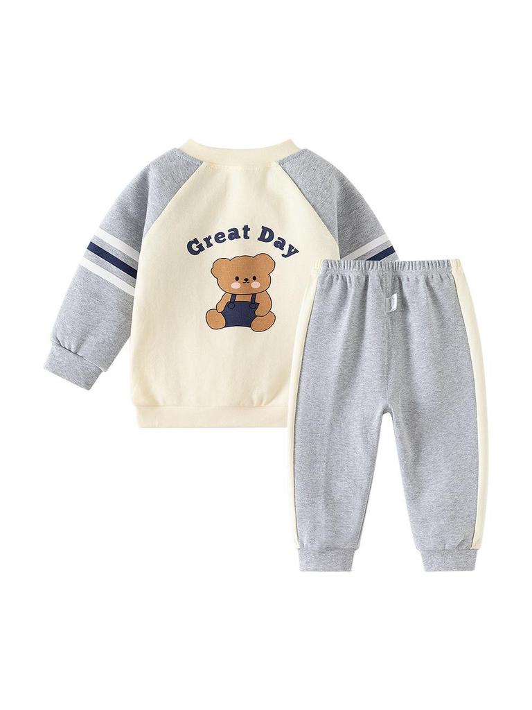 Barnens bomullssweatshirtset: Sportig och Modetrendig Långärmad Tvådelad för Småbarn - Vår och Höst