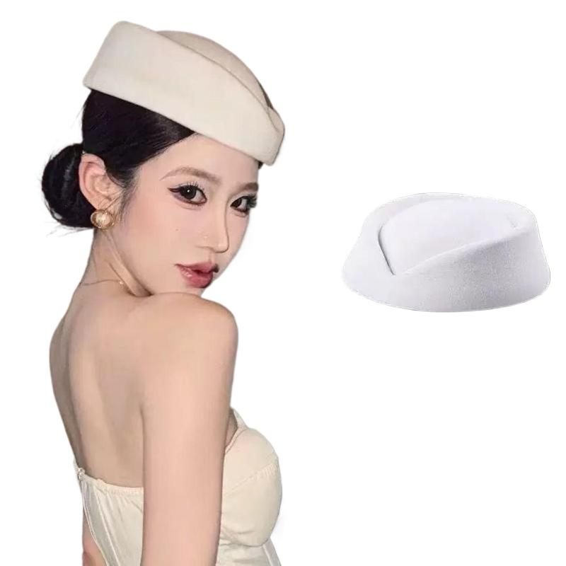 Beret Hat Caps Airline Stewardess Flight Attendant Vintage Hat Black Flat Top Hat Hair Clip Hair Accessories