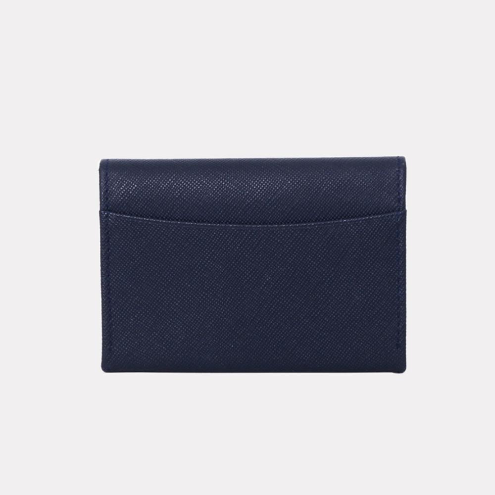 Matt Saffiano Cowhide Combination Slim Business Card Holder Dark Navy + Steel Blue