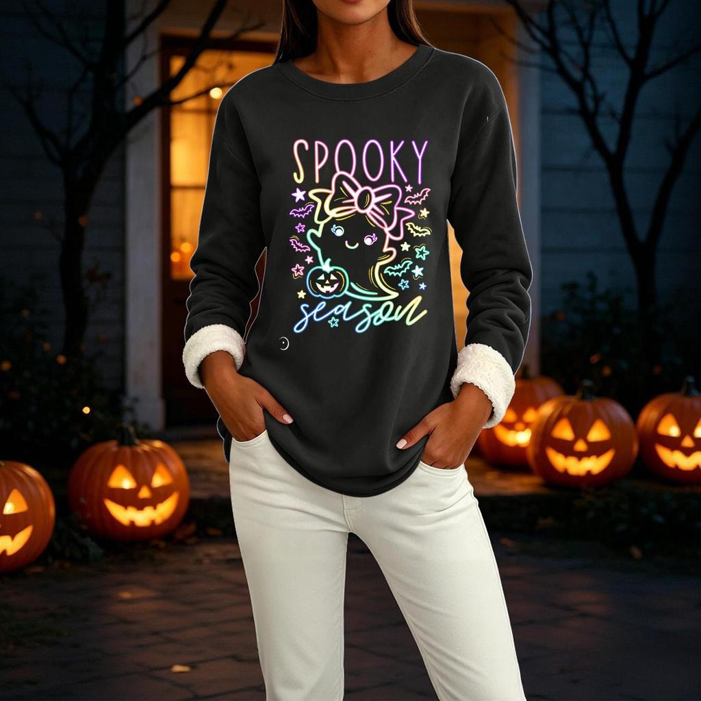 Women's Lined Long Sleeve Round Neck Halloween Sweatshirt Winter Casual Top