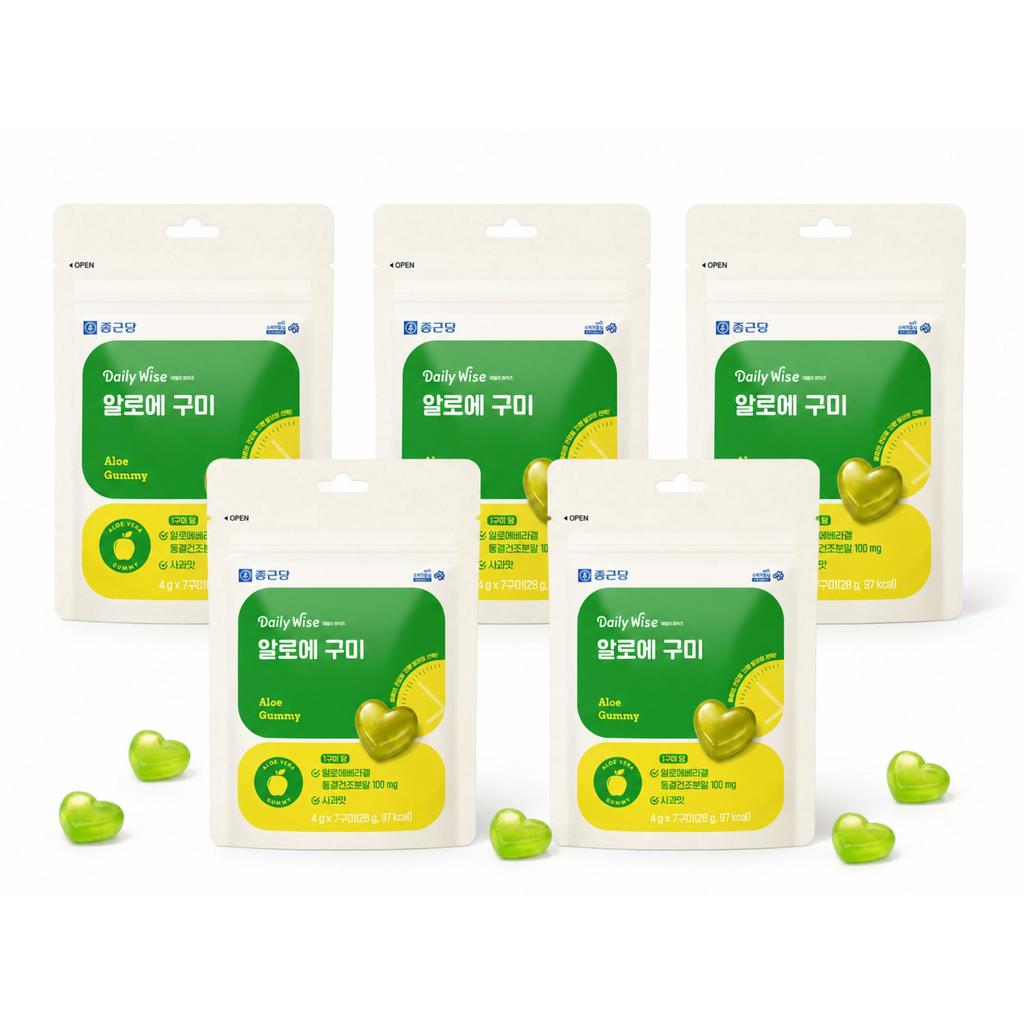 Chong Kun Dang Dailywise Aloe Extract Gummy refreshing apple flavor 5-Pack Bundle