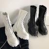 Mid Calf Boots Women Autumn Winter Lace-up Ladies Chelsea Zipper Boots Sports Platform Heel Ladies Shoes