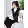Faux Two-Piece Color-Block V-Neck A-Line Midi Dress