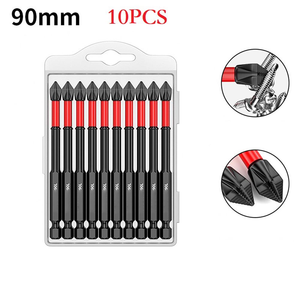 10pcs PH2 Magnetic Cross Screwdriver Bit Set Anti-Slip Long Alloy Steel 25-150mm For Electric Or Manual Use