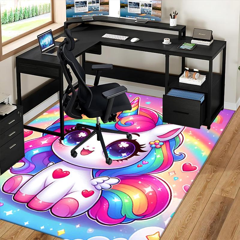 1pc Rainbow Unicorn Chair Mat - Anime Cartoon Design Office Rug for Desk, Non-Slip Carpet for Home Decor, Suitable for All Seasons.H013