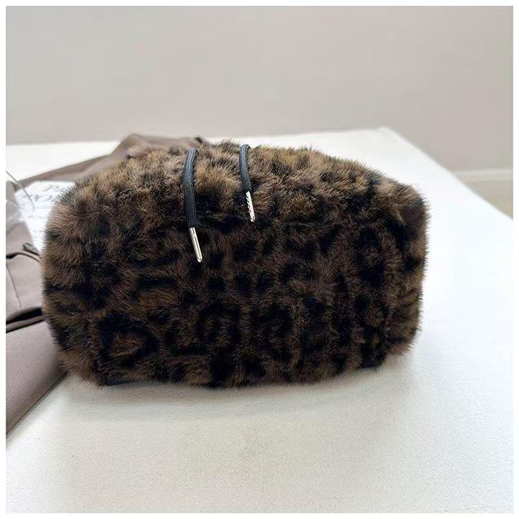 Leopard Print Plush Backpack - Women's Versatile Winter Bag