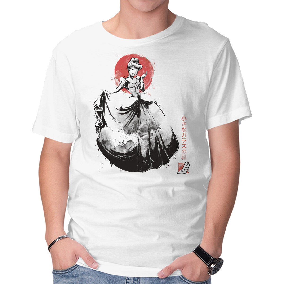 Unisex Crew Neck T-Shirt Moonlit Maiden Sumi-e Graphic Short Sleeve Casual Tee L