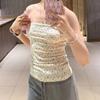 American Lolita Lace Trim Floral Bustier Top Women Summer Fashion Unique Slim Fit Seamless Strapless Crop Top