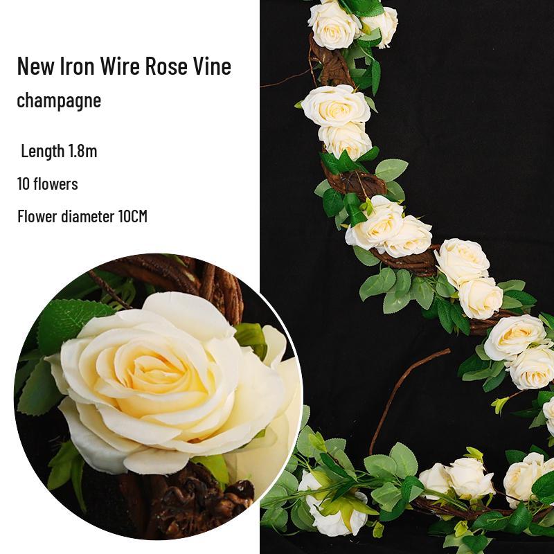 Rattan Plastic Rose Vine Artificial Flowers for Wedding Décor, Ceiling or Wall Hanging, and Air Conditioning Pipe Cover