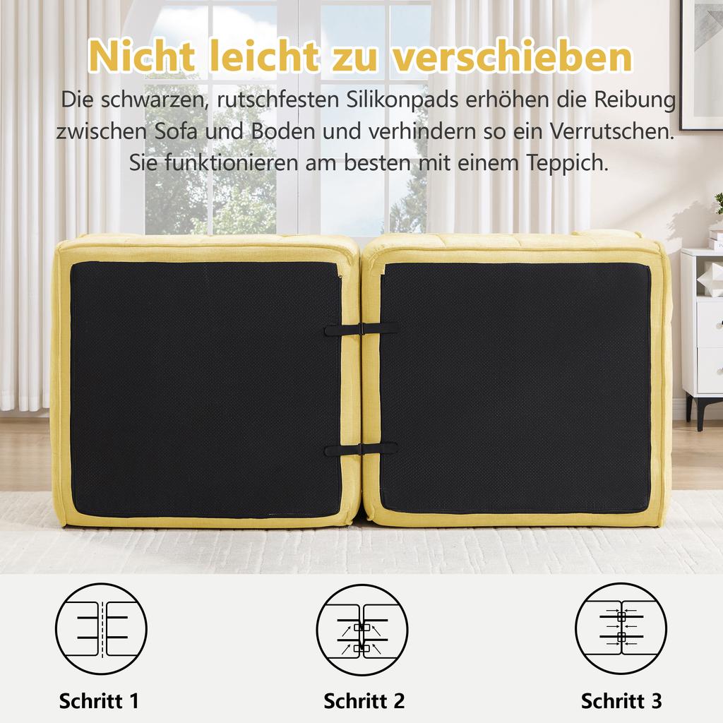 4-Seater L-Shaped Frameless Modular Sofa with One Stool, Filled 32D High-Density Foam, Deep Seat Cushion, Soft Fabric, Ideal for Living Room, Yellow.