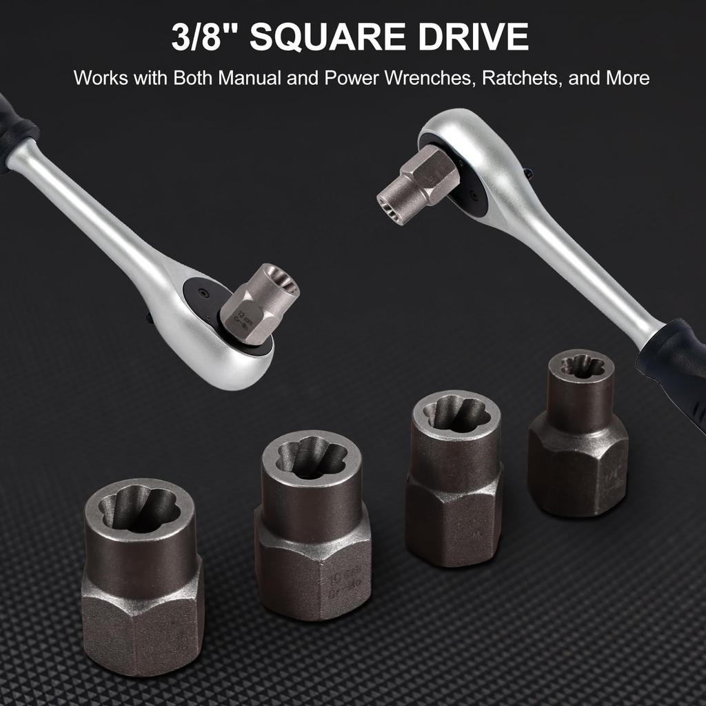 14 Pieces Impact Bolt & Nut Remover Set Cr-Mo Steel Bolt Extractor Tool Set with Solid Storage Case for Industrial Drop Shipping