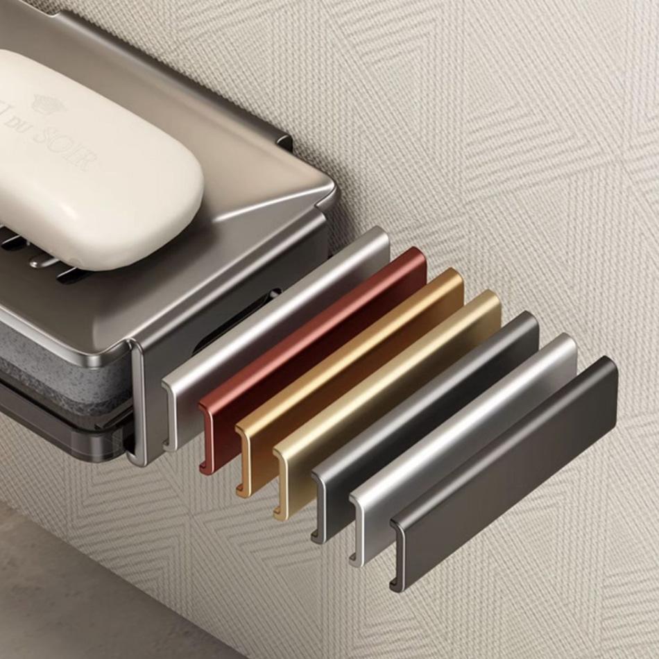 Bathroom Soap Box Adhesive White Grey Aluminum Wall Mounted Washroom Lavatory Kitchen Hand Wash Shower Soap Dish Holder Rack