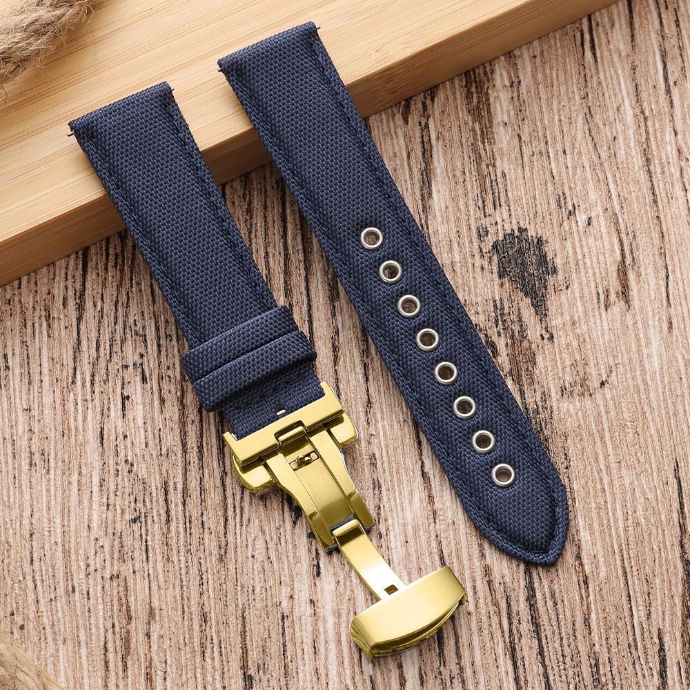 Quick Release Nylon Vintage Sailcloth Watch Strap 22mm Butterfly Buckle Business Men Women Black for Omega for Seiko Watchband