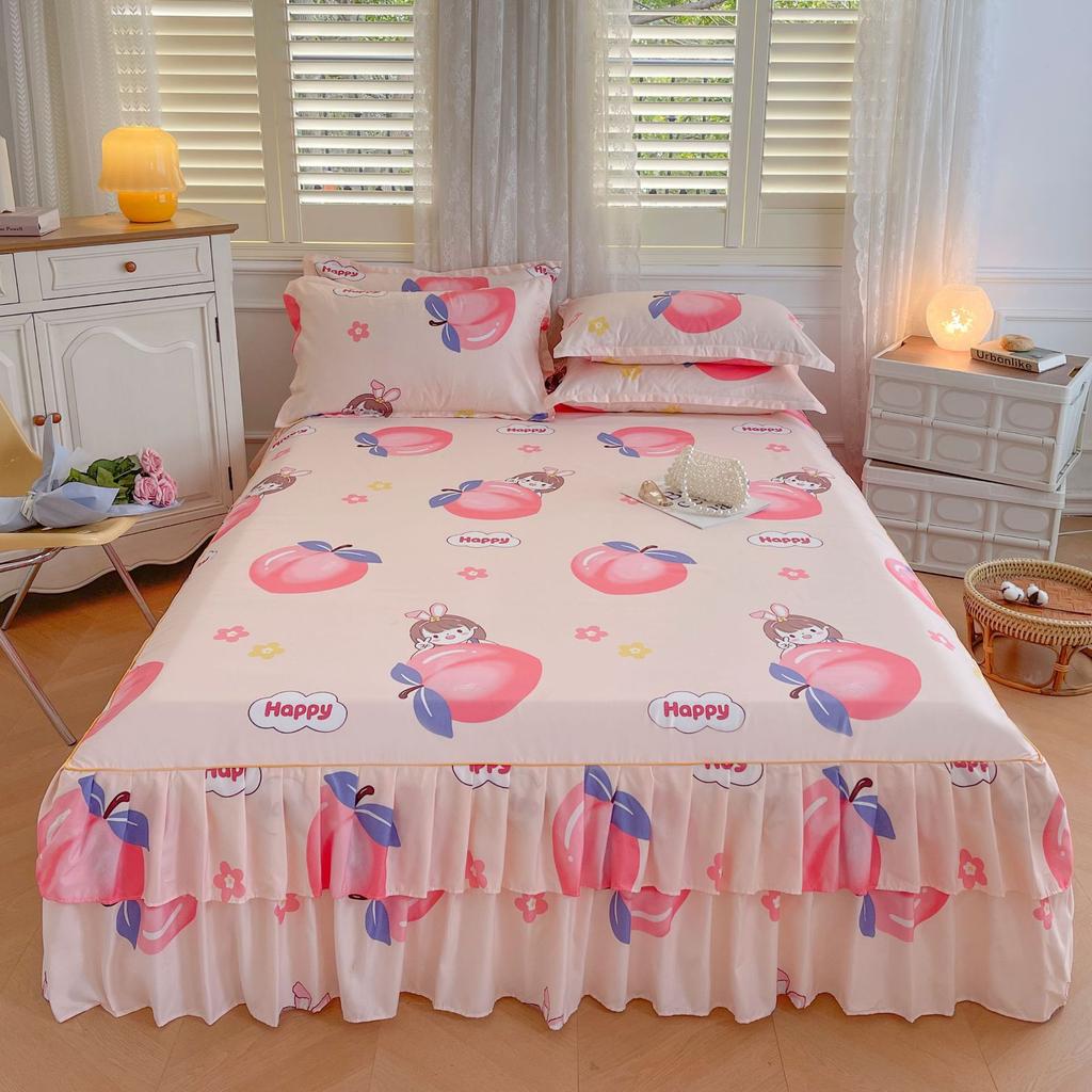 Δαντελένια φούστα με διπλό στρώμα, σετ τριών τεμαχίων, αντιολισθητικό κάλυμμα κρεβατιού, φούστα κρεβατιού, μονό κάλυμμα κρεβατιού, φούστα κρεβατιού, σετ τριών τεμαχίων