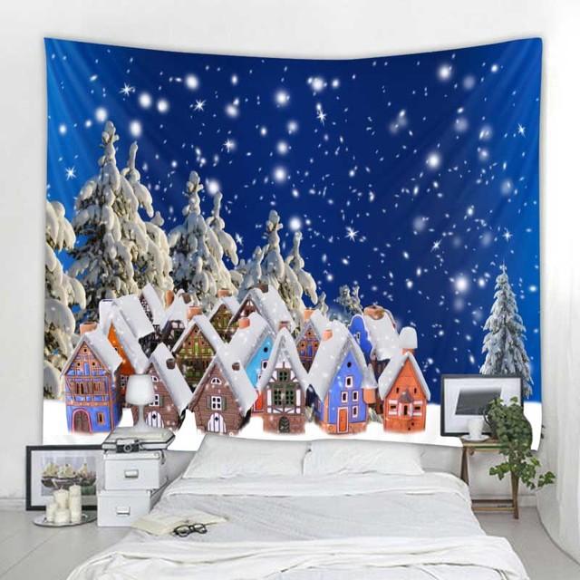 Weihnachtsdekoration, Wandteppich, Weihnachtsmann, Schneeszene, Wandbehang, Hippie-Fantasieszene, Hintergrund, Stoff, Böhmen, Heimdekoration